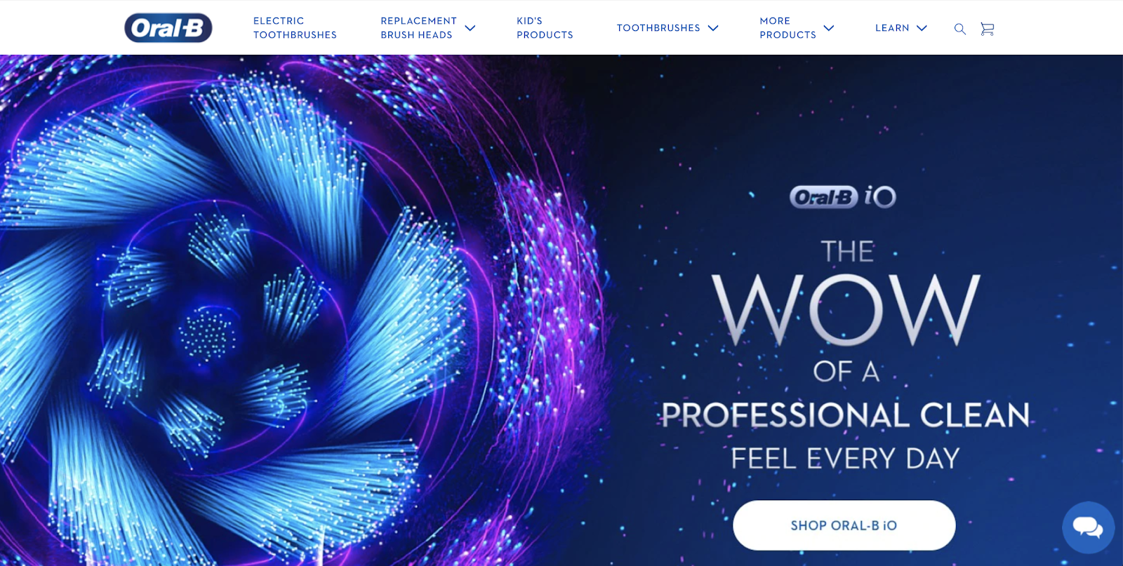 oral b website homepage with dark blue background