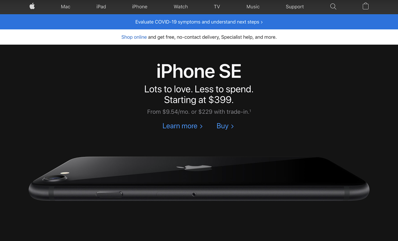 apple website uses product in hero image