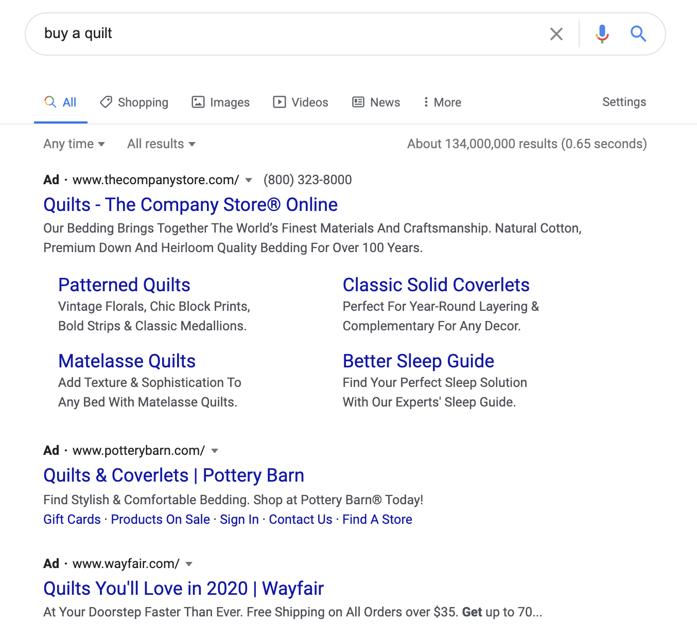 google ads for buy a quilt
