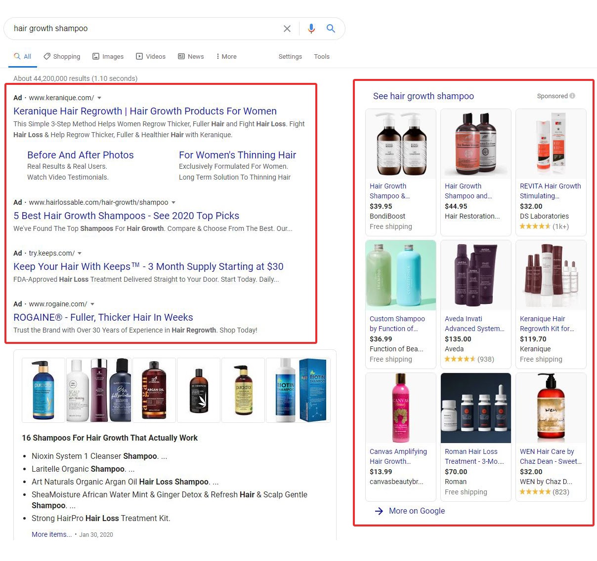 examples of ppc ads at the top of google search results
