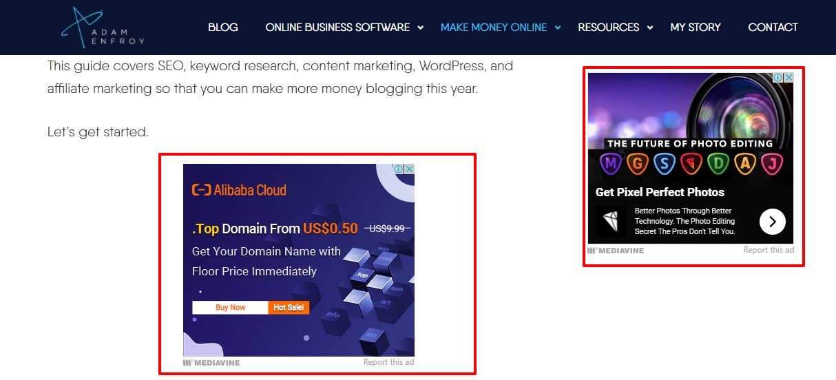 example of blog with different monetization methods including affiliate marketing and display ads