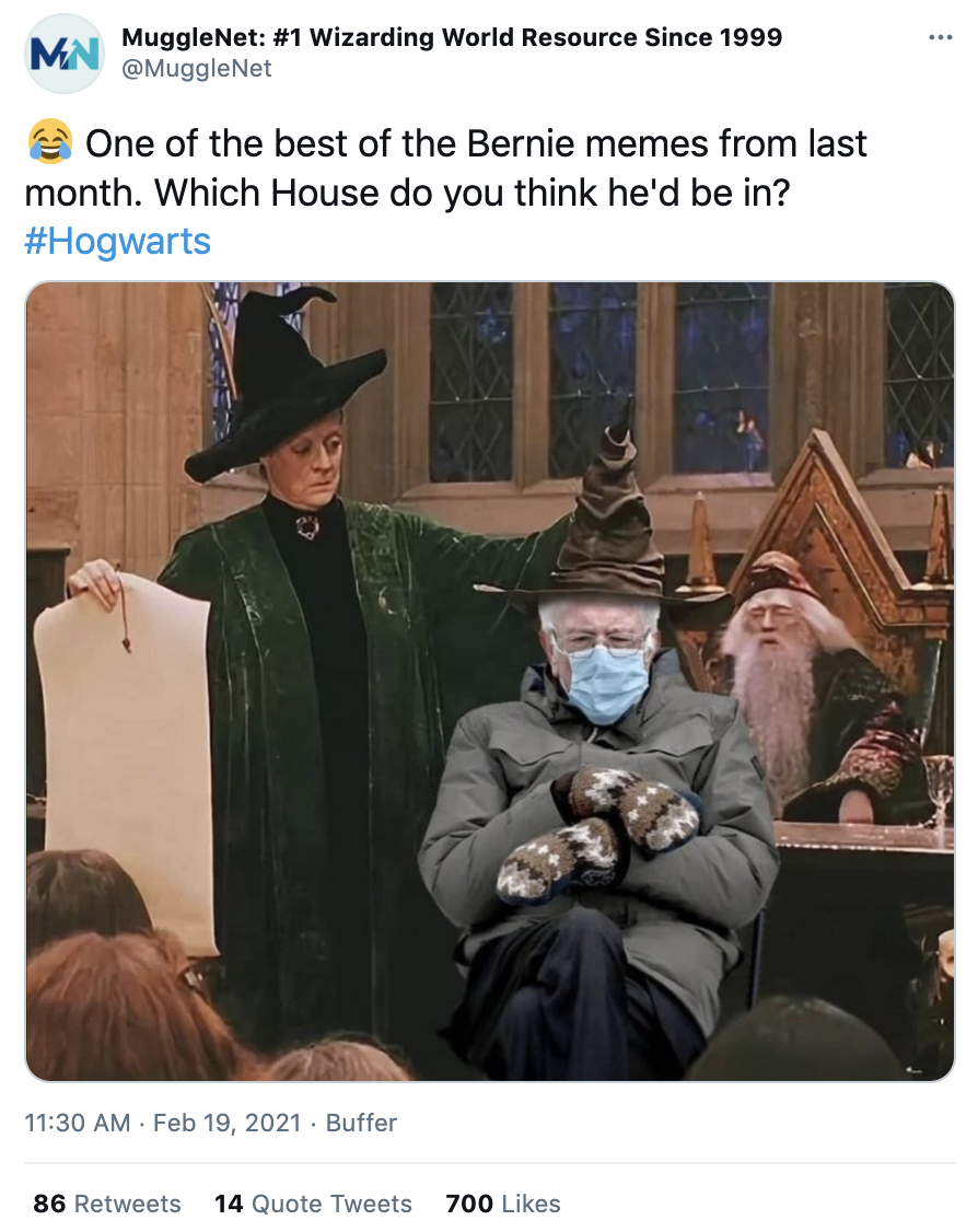 bernie sanders mittens harry potter meme