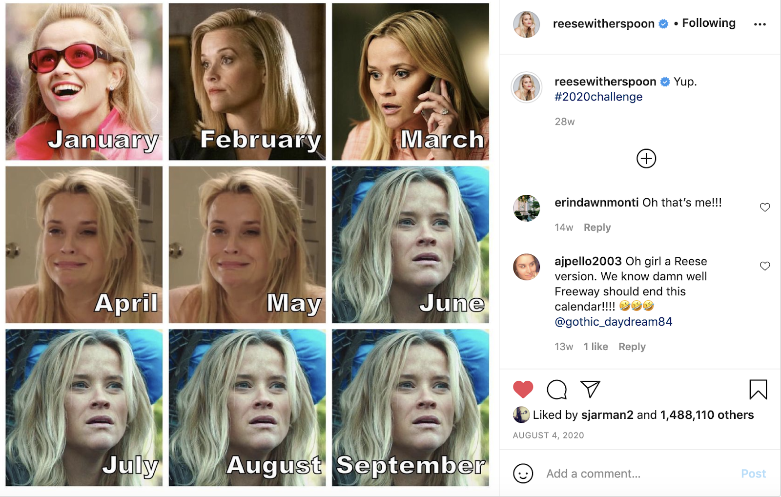 reese witherspoon 2020 challenge meme