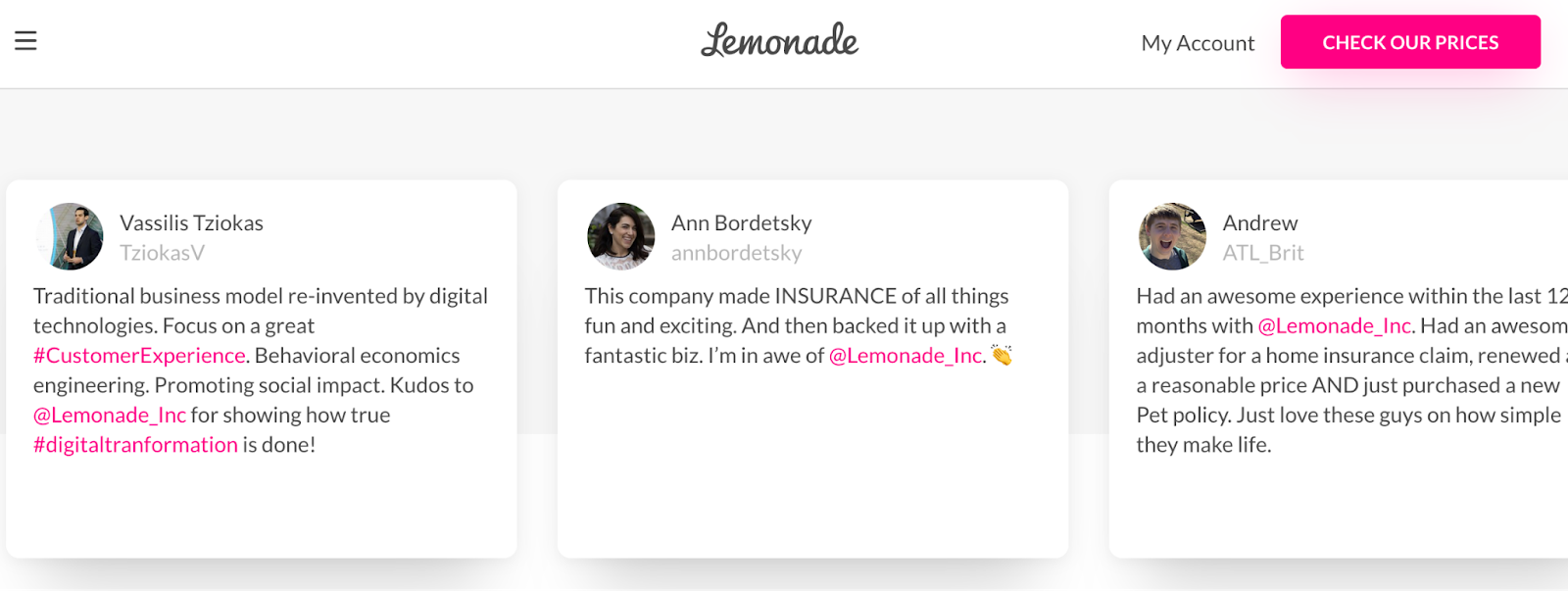 Social proof on Lemonade