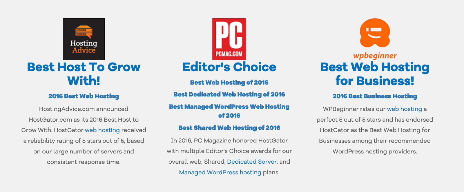 Hosting awards on HostGator.com