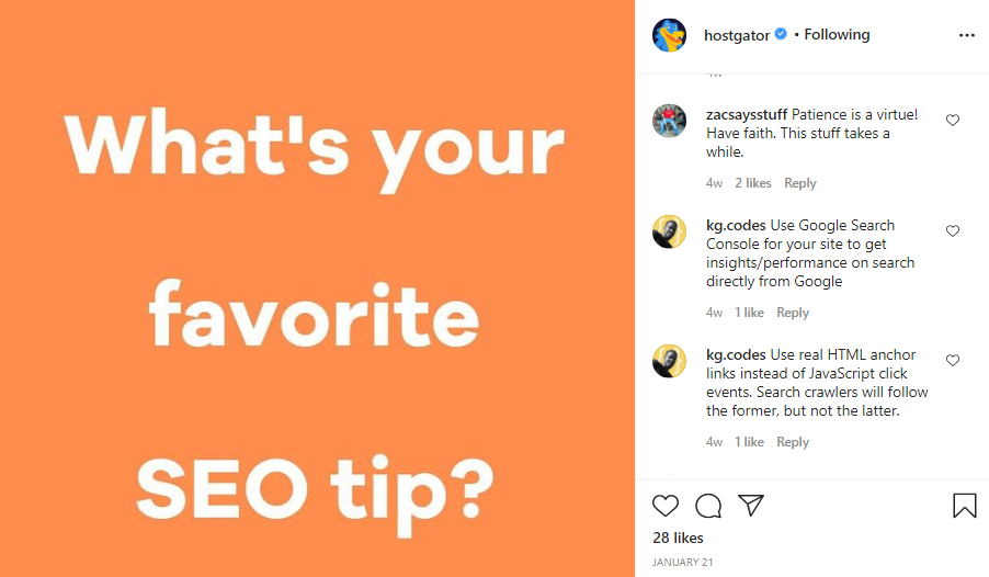 hostgator instagram community