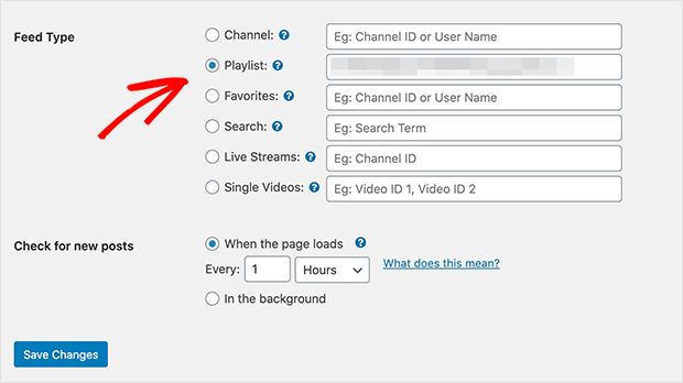 enter playlist id to display youtube playlist on wordpress website in smashballoon plugin