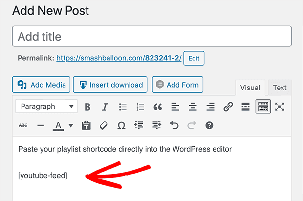 embed youtube playlist on wordpress editor