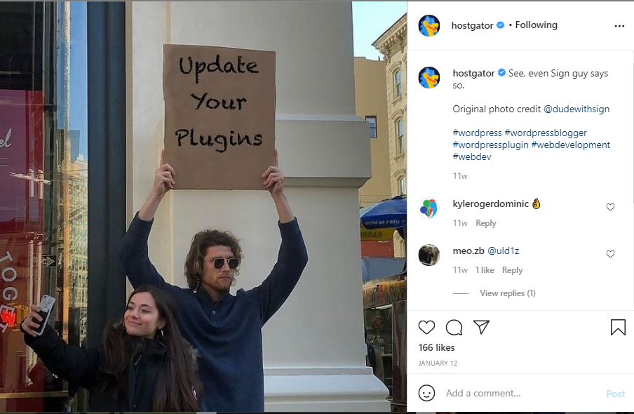 HostGator instagram meme about WordPress plugins