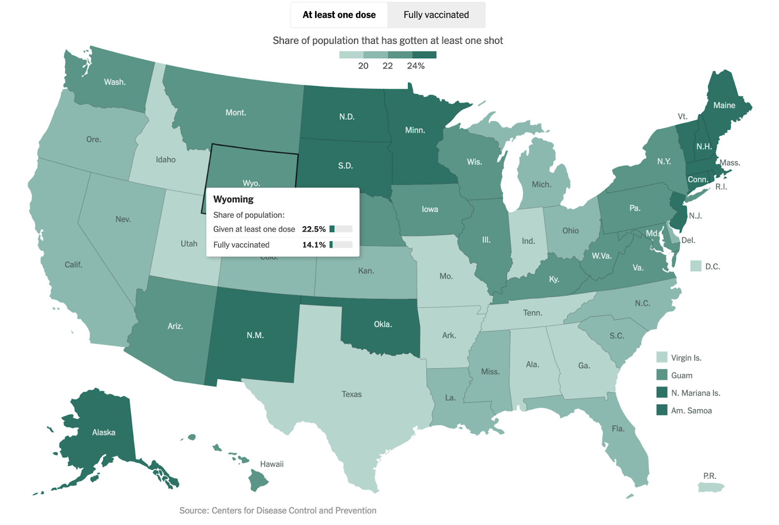 new york times data visualization of vaccinations by state