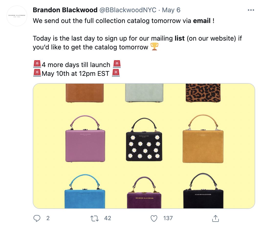 ecommerce website promoting email newsletter on twitter