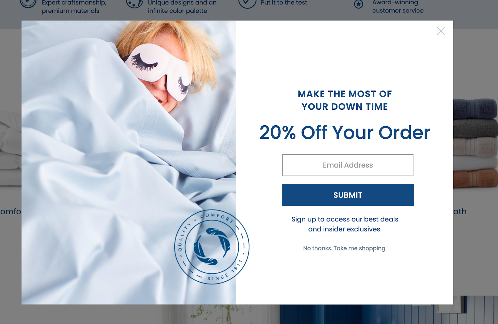 ecommerce store offers discount code for subscribing to email list