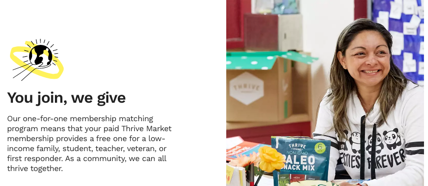 For every new paid membership, Thrive Market provides a free one to someone in need