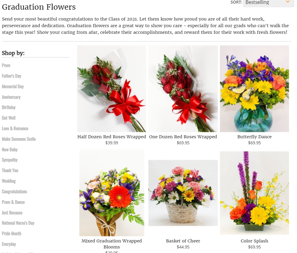 image from a florist website with bouquets