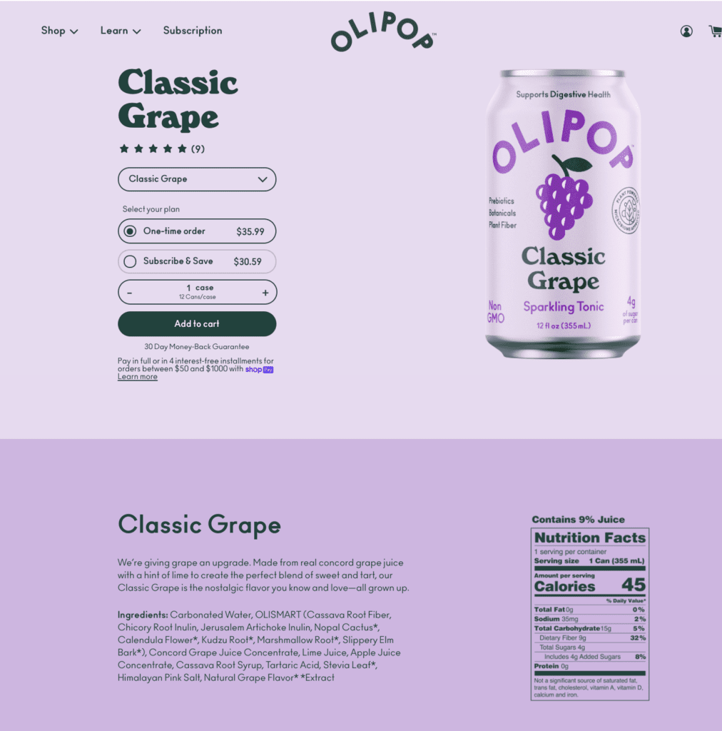 olipop product page