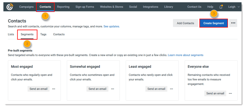 how to create email segment in constant contact
